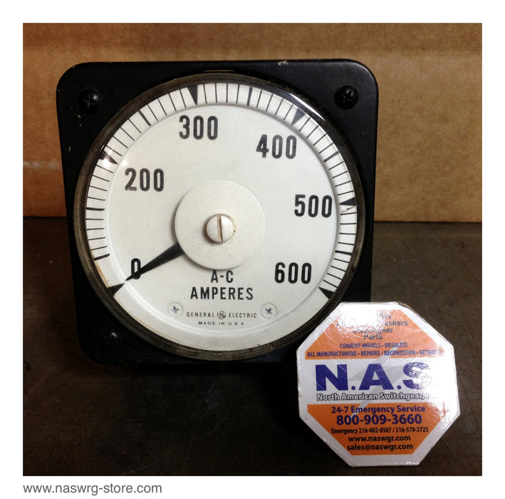 50-100131LGSJ1 , GE A-C Ammeter , 600 ampers , Type: Code NW , Model 8AB18 , Full Scale Amp 2.5 , 40/70 Cycles , PN: 50-100131LGSJ1