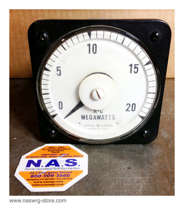 50-100251DCSP1JDE , GE A-C Wattmeter , 20 Megawatts , Type: AB18 , 50/60 cycle , code: WX , PN: 50-100251DCSP1JDE