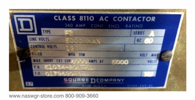 51034-201-51 ~ Square D 51034-201-51 AC Contactor ~ 360 Amps
