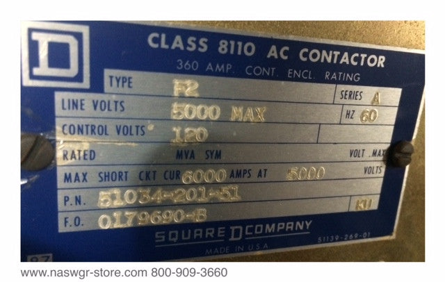 51034-201-51 ~ Square D 51034-201-51 AC Contactor ~ 360 Amps
