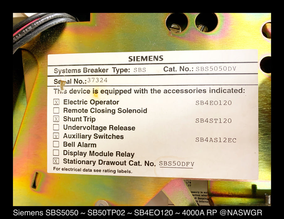Siemens SBS 5000 Encased Systems Breaker ~ 4000 Amp