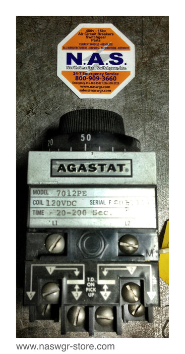 7012PE , Agastat 7012PE Timing Relay , Coil: 120 VDC , Time: 20-200 Sec. , PN: 7012PE