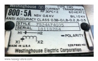 7524A74G05 , Westinghouse Current Transformer Type: CMV , 800:5A , PN: 7524A74G05