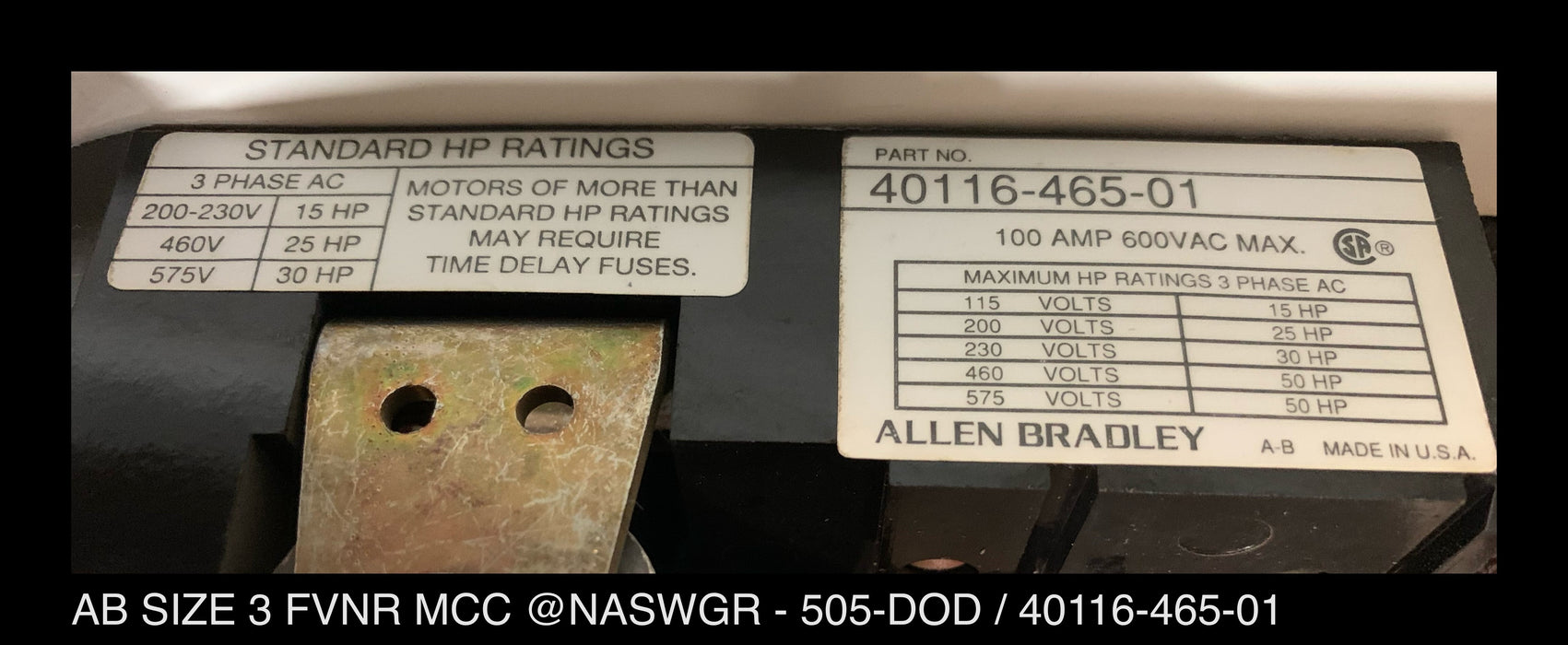 Allen Bradley 2100 Series Size 3 FVNR 32" MCC Fusible Combination Bucket