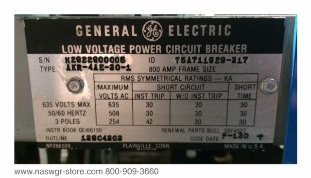 General Electric AKR-4AE-30-1 Circuit Breaker (E/O,D/O) - 800 Amp