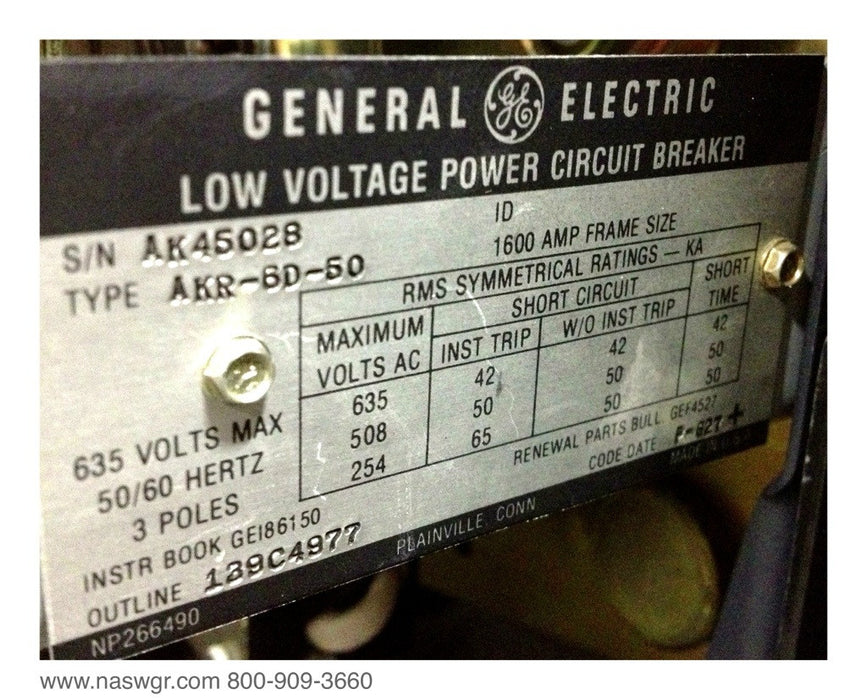 General Electric AKR-6D-50 Circuit Breaker (E/O,D/O) - 1600 Amp