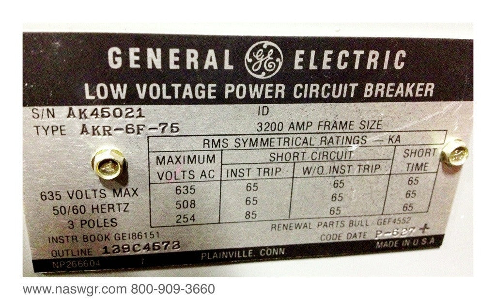 General Electric AKR-6F-75 Circuit Breaker (E/O,D/O) - 3200 Amp