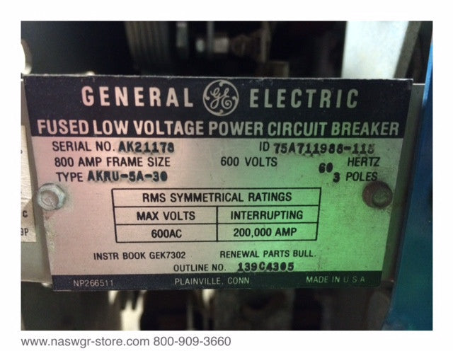 General Electric AKRU-5A-30 Circuit Breaker (M/O,D/O) - 800 Amp