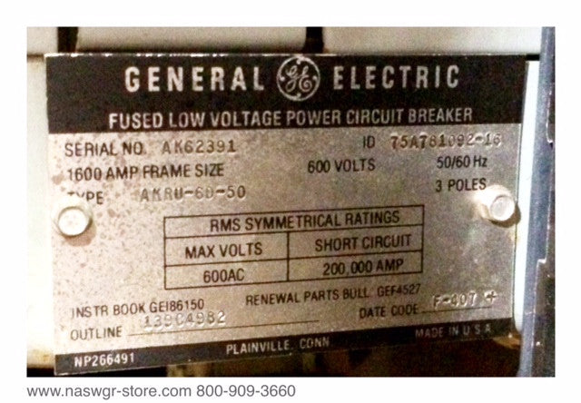 General Electric AKRU-6D-50 Circuit Breaker (M/O,D/O) - 1600 Amp