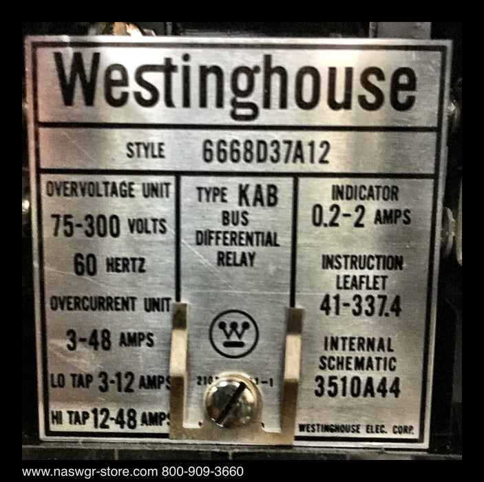 KAB ~ Westinghouse KAB Bus Differential Relay ~ 6668D37A12