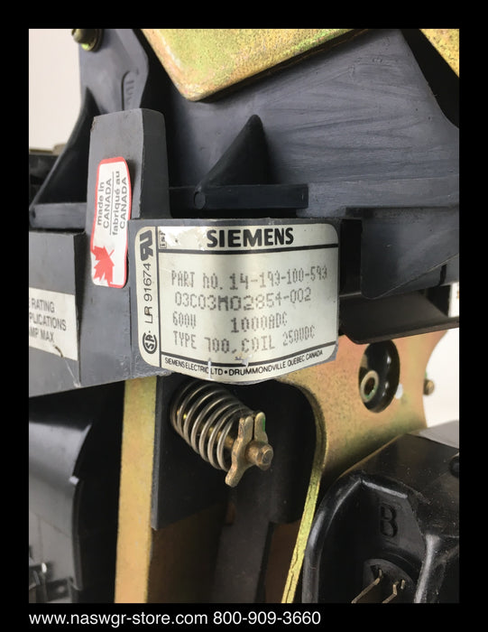 Siemens 14-193-100-593 DC Contactor Type 700 1000 Amps