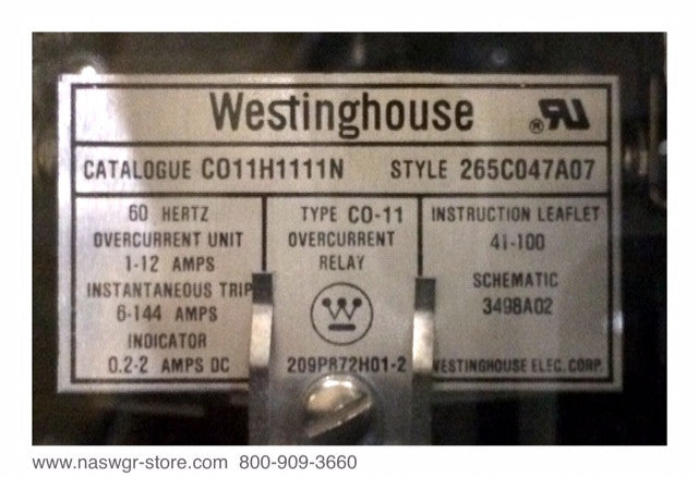 C011H1111N ~ Westinghouse C011H1111N Overcurrent Relay