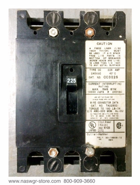 Cutler Hammer CC3225 Circuit Breaker ~ 225 Amp