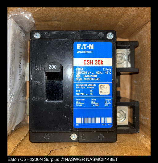 Eaton CSH2200N Molded Case Circuit Breaker ~ 200 Amp - Unused Surplus