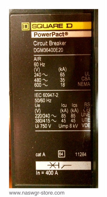 Square D DGM36400E20 Circuit Breaker 400 Amp ~ STR23SP Trip Unit
