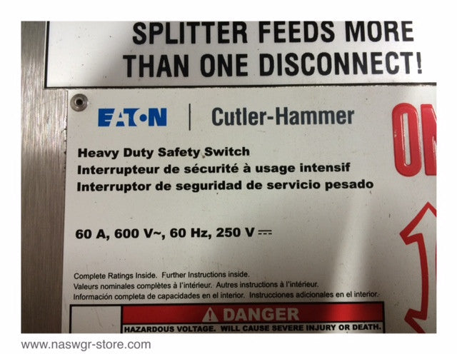 Eaton DH362UWK Heavy Duty Safety Switch - 60A/600V/3P/N4X