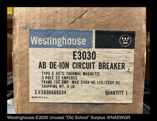 Westinghouse E3030 Molded Case Circuit Breaker ~ 30 Amp - Unused Surplus