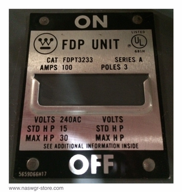 Westinghouse FDPT3233 Panelboard Switch ~ 100 Amp Twin