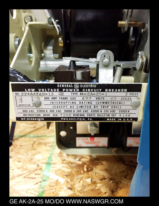 General Electric AK-2A-25-1 Circuit Breaker (M/E/O,D/O) - 600 Amp