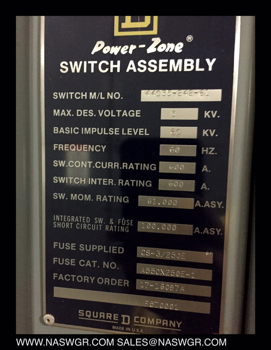Square D Power-Zone Style Load Interrupter Switch 15kV 600 amp