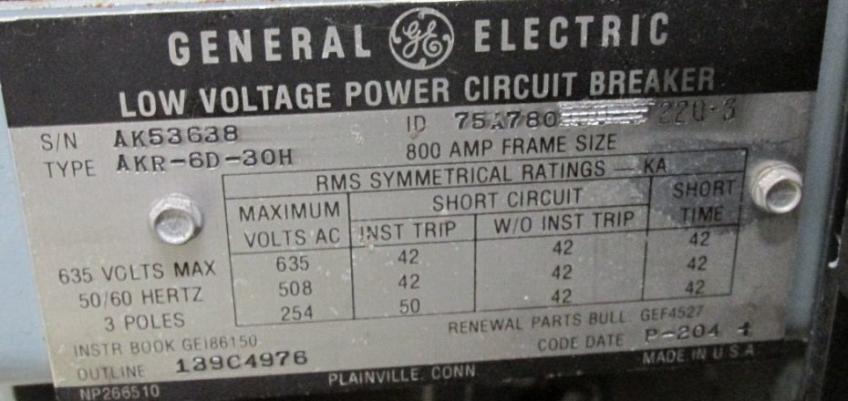 AKR-6D-30H - General Electric Low Voltage Power Circuit Breaker