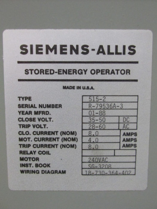 Siemens Allis FC-500B Circuit Breaker (E/O,D/O) - 1200 Amp