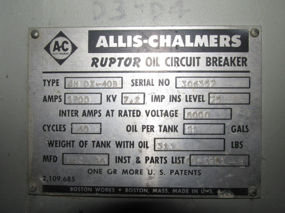 JH DZ-40B Allis Chalmers Oil Circuit Breaker