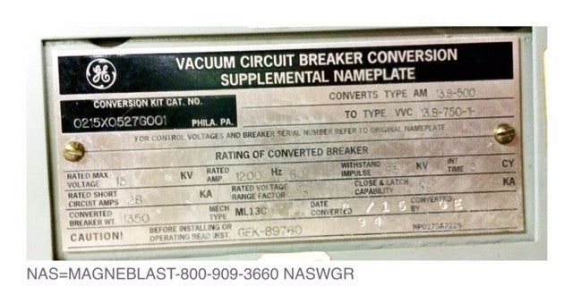 VVC 13.8-750-1H , GE VVC-13.8-750-1H Circuit Breaker