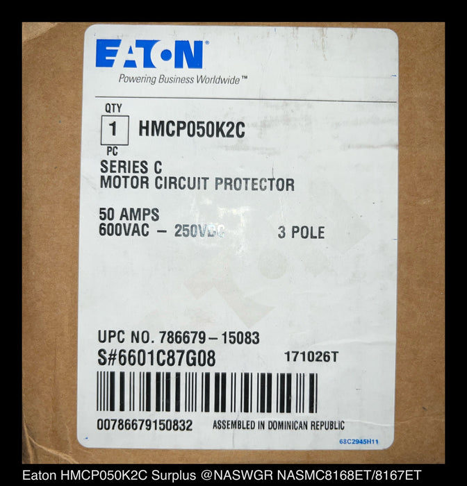 Eaton HMCP050K2C Motor Circuit Protector ~ 50 Amps - Unused Surplus