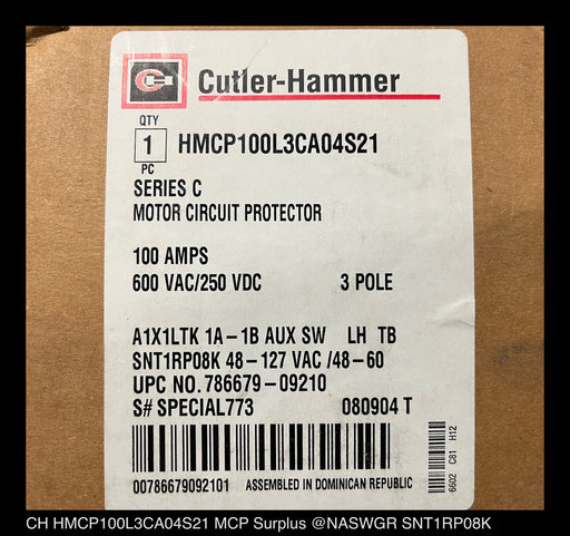 Cutler-Hammer HMCP100L3CA04S21 Motor Circuit Protector - 100 Amp - Unused