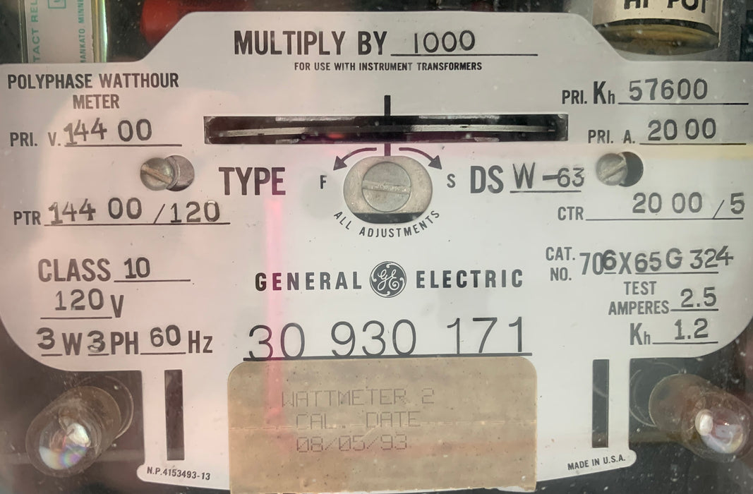 General Electric 706X65G324 Kilowatthours Meter
