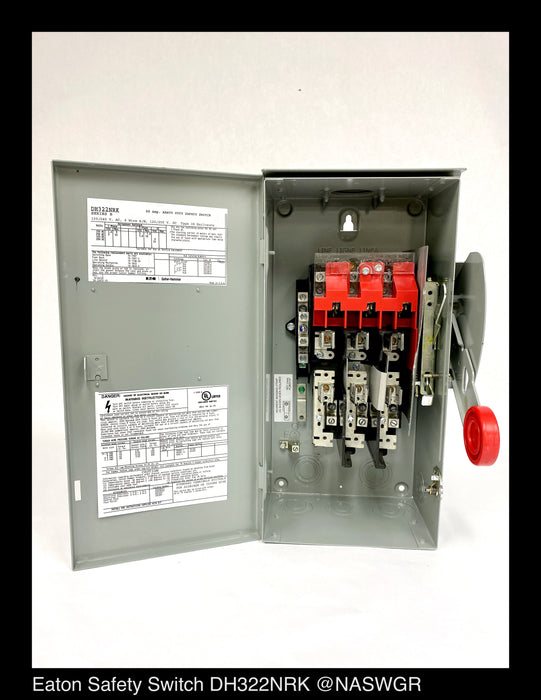 Eaton DH322NRK Heavy Duty Safety Switch - 60A/240V/3P/N3R -  Unused