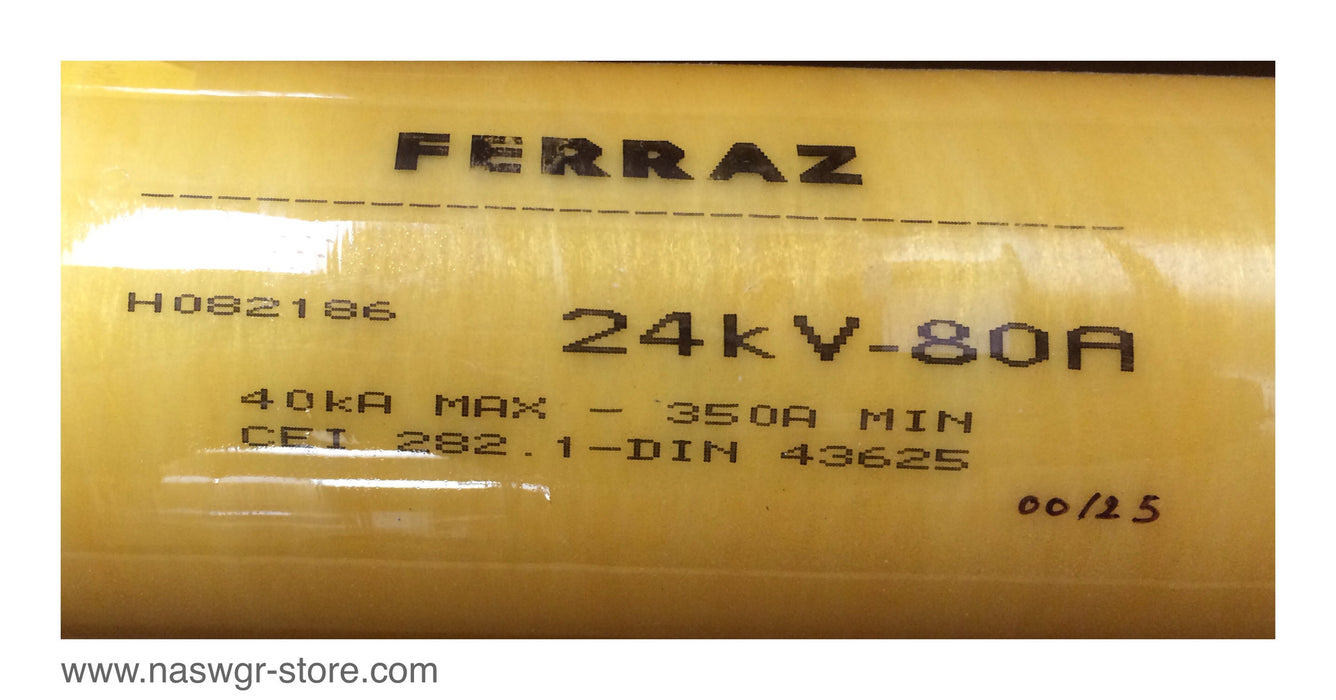 H082186 , Ferraz H082186 Fuse , 24 kV - 80A , 40 kA Max. , Unused Surplus , H082186