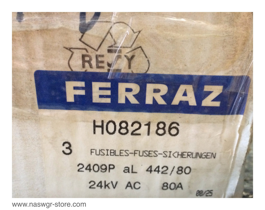 H082186 , Ferraz H082186 Fuse , 24 kV - 80A , 40 kA Max. , Unused Surplus , H082186