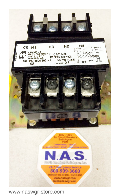 PT50PG , Hammond Manufacturing PT50PG Control Transformer , Type 3AH , 50/60 Hz. , 50 VA , 120/240V , 9949K , PT50PG