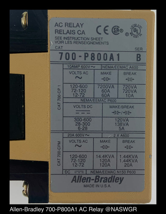 Allen-Bradley 700-P800A1 AC Relay