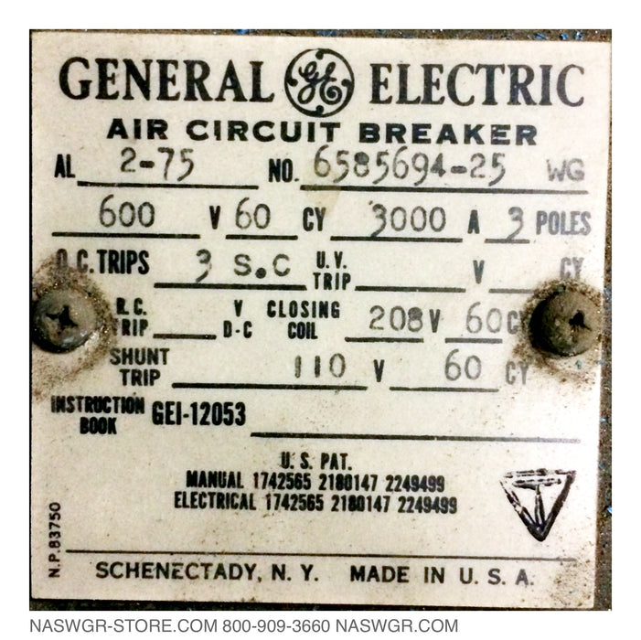 GE AL-2-75 Circuit Breaker 3000 amp