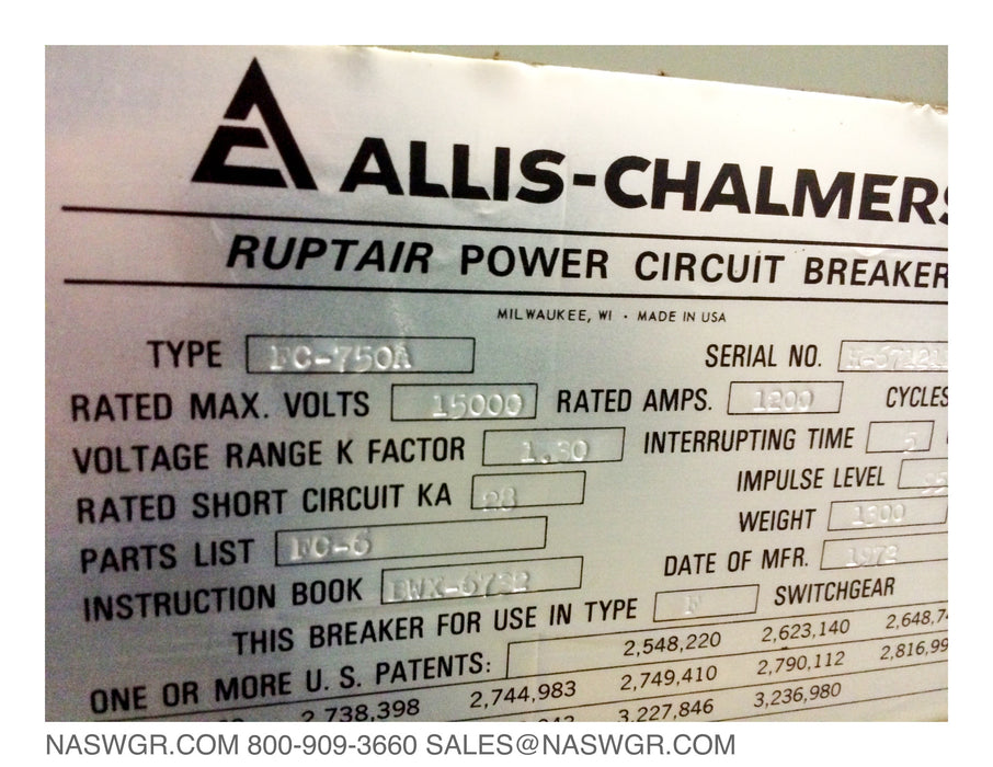 FC-750A , Allis Chalmers FC-750A Circuit Breaker