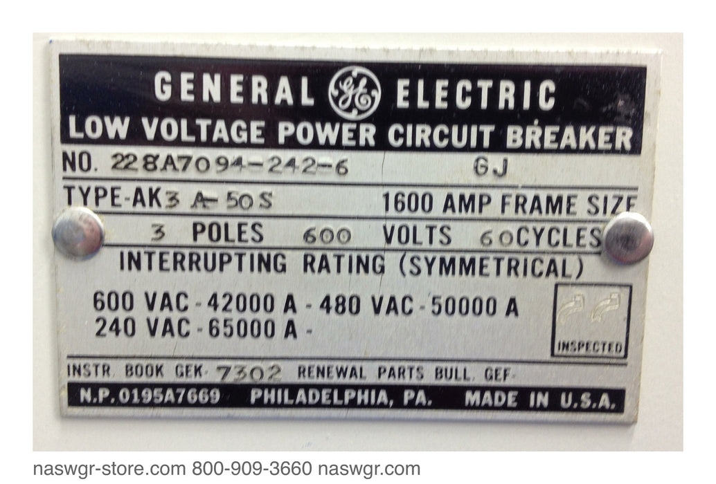 General Electric AK-3A-50S Circuit Breaker (E/O,D/O) - 1600 Amp - Class A Reconditioned