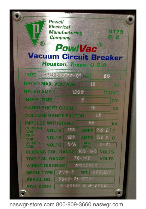 Powell 15PV2CDSTX-01 Vacuum Circuit Breaker (E/O,D/O) - 1200 Amp