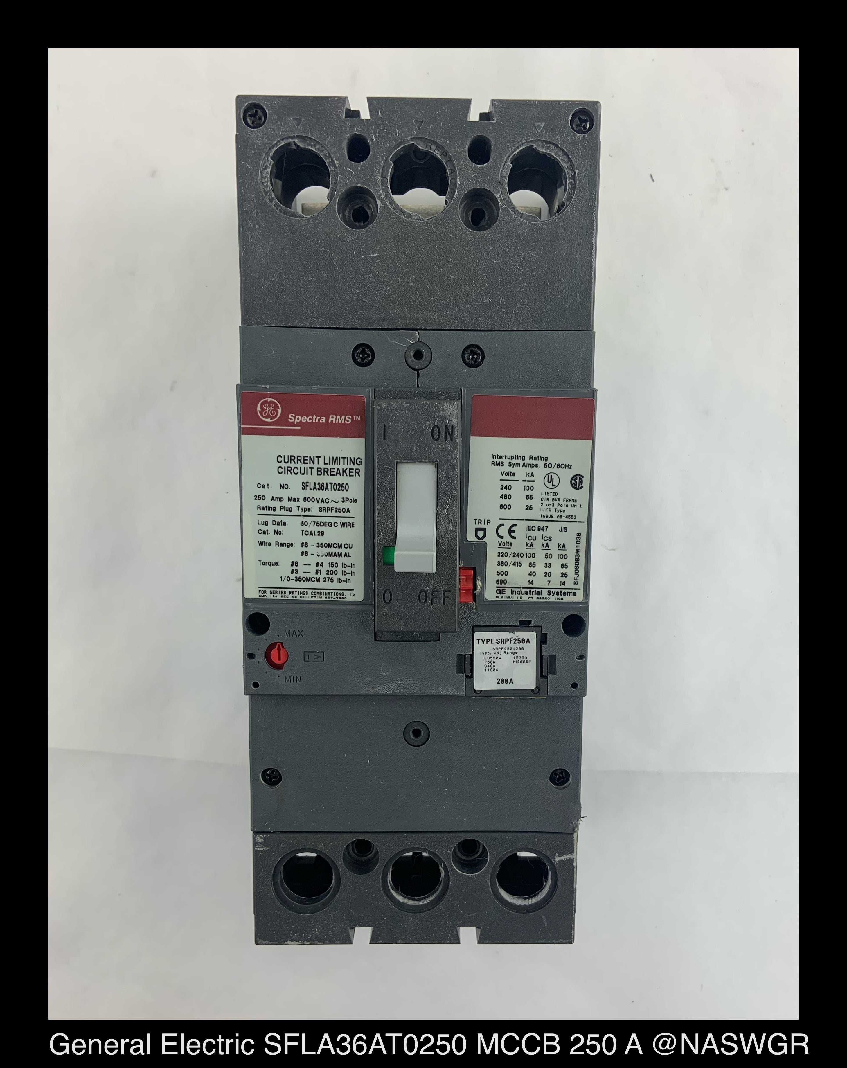 GE Spectra RMS SFLA36AT0250 Circuit Breaker 200 Amp — North American