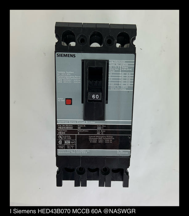 Siemens HED43B060 Molded Case Circuit Breaker ~ 60 Amp