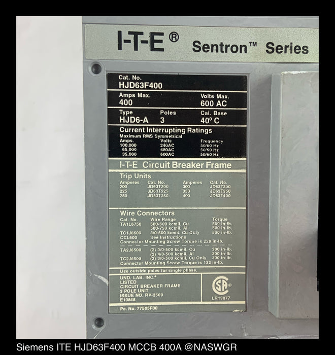 Siemens HJD63F400 Molded Case Circuit Breaker - 400 Amp