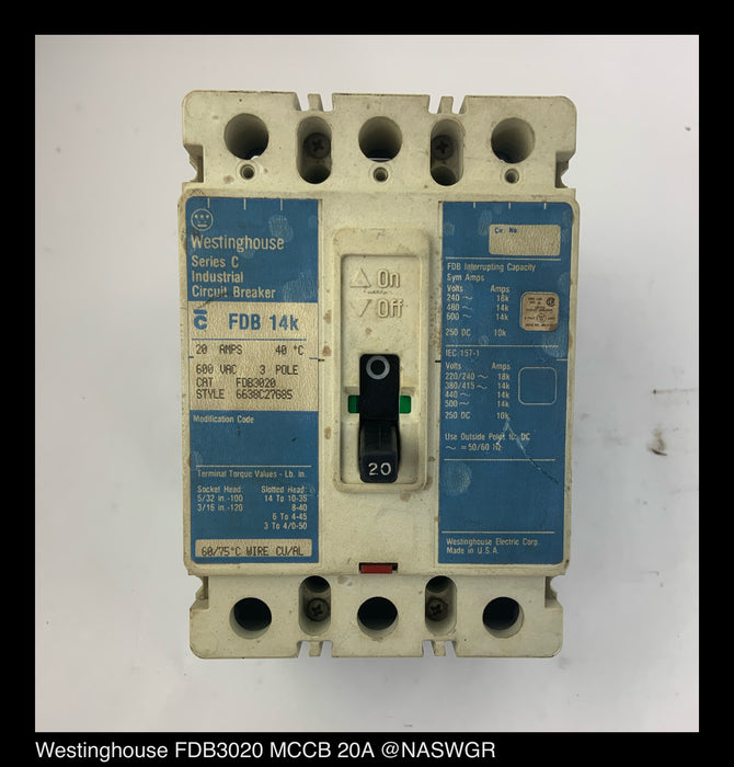 Westinghouse FDB3020 Molded Case Circuit Breaker ~ 20 Amp