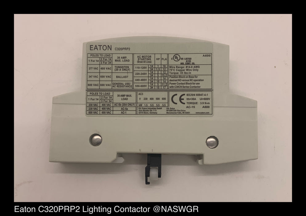 Eaton C320PRP2 Lighting Contactor ~ 30 Amp ~ Unused Surplus