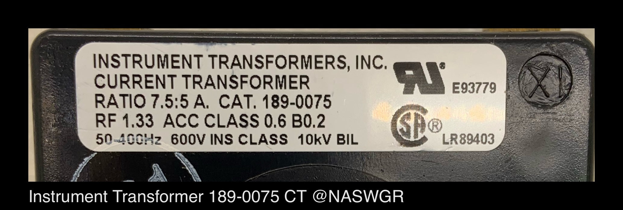 Instrument Transformers 189-0075 Current Transformer ~ Unused Surplus