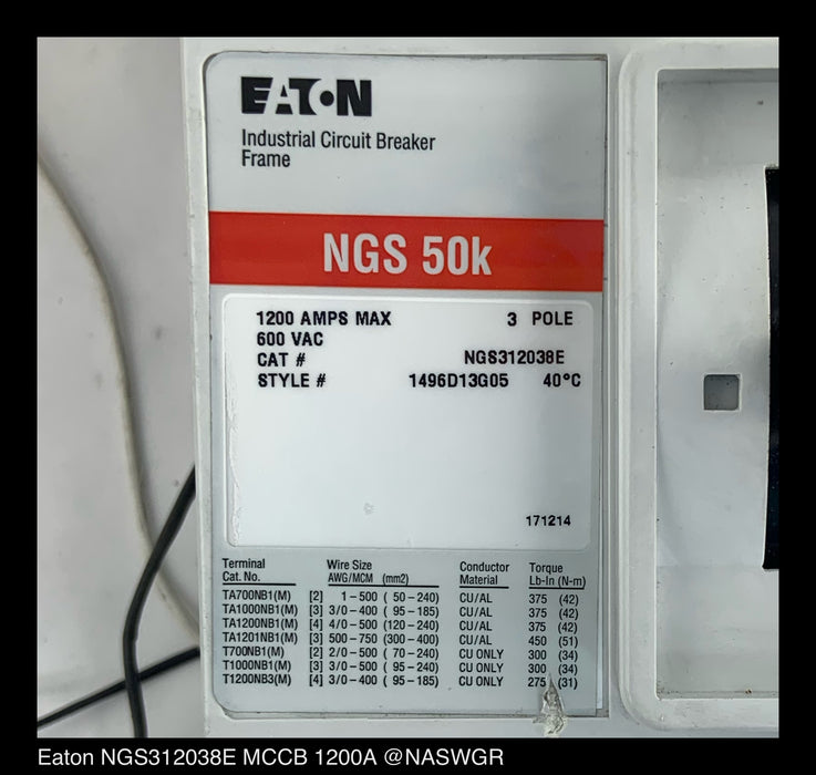 Eaton NGS312038E Molded Case Circuit Breaker ~ 1200 Amp