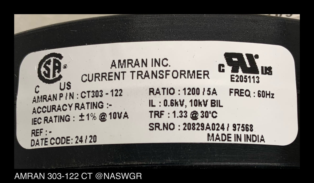 Amran CT303-122 Current Transformer - 1200:5 Amp - Unused