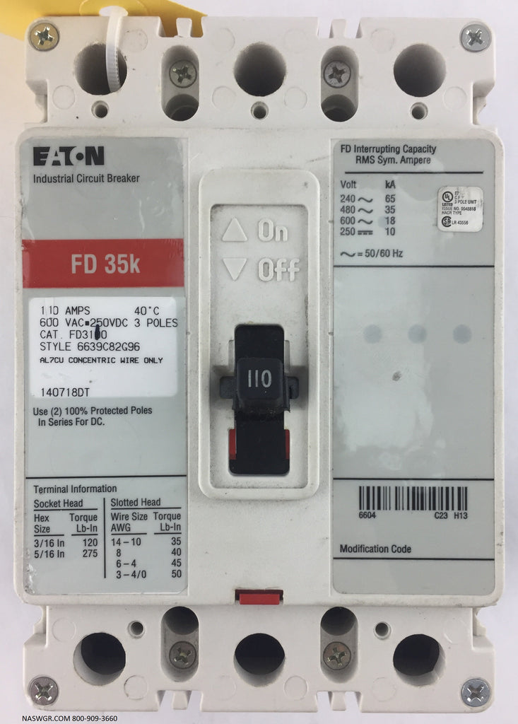Eaton FD3110 Molded Case Circuit Breaker - 110 Amp