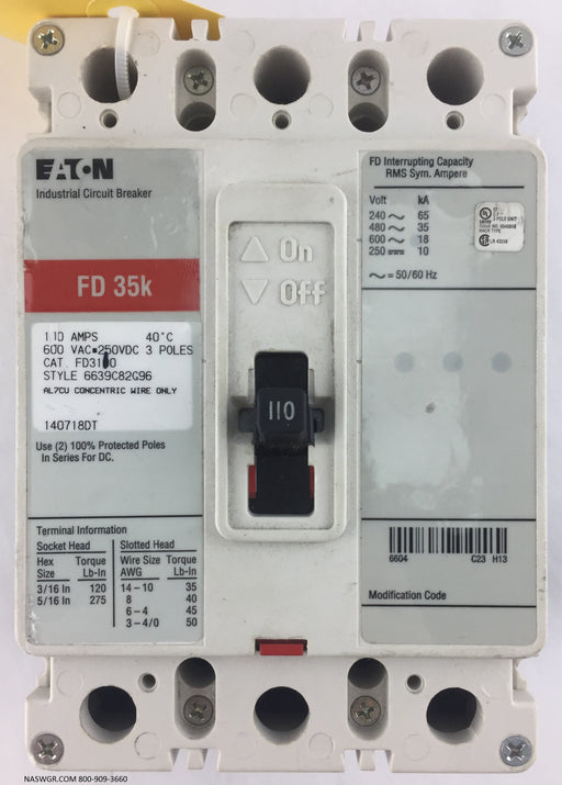 Eaton FD3110 Molded Case Circuit Breaker - 110 Amp